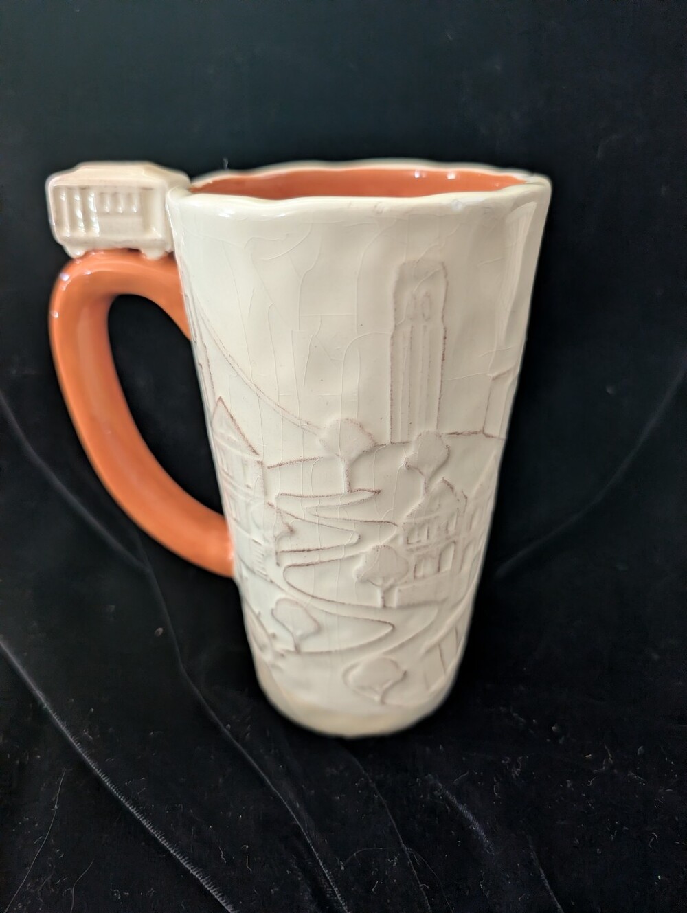 SF Mercantile Cream and Orange Ceramic  Mug with Scenic Relief -